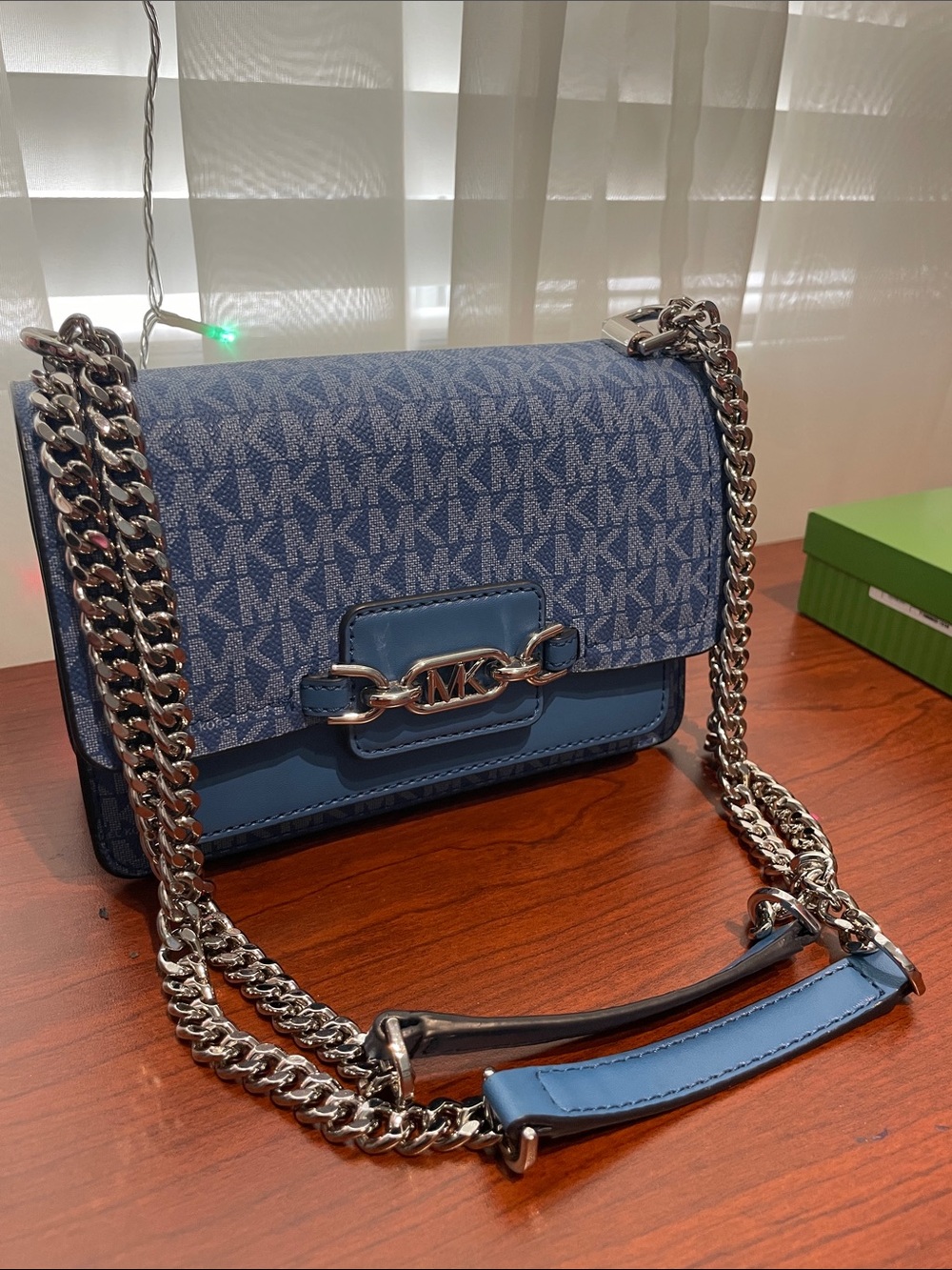 Michael Kors Blue Signature Shoulder or Crossbody bag with Silver Hardware - Picture 7 of 16